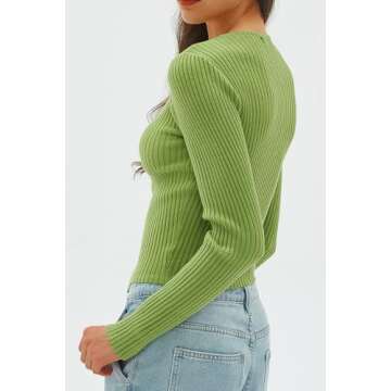 CHYRII Womens Sexy Fall Fashion Cutout Tops Ribbed Knit Winter Pullover Sweater Going Out Crop Tops Green M
