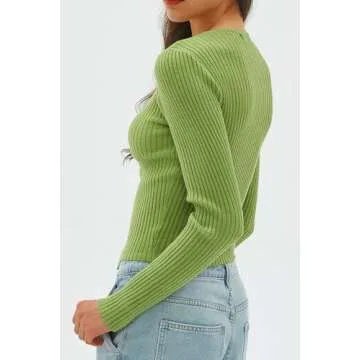 CHYRII Womens Sexy Fall Fashion Cutout Tops Ribbed Knit Winter Pullover Sweater Going Out Crop Tops Green M