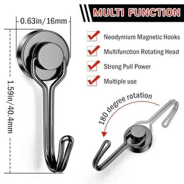 FINDMAG Magnetic Hooks 30 LBS Magnetic Hooks Cruise Black Heavy Duty Strong Neodymium Swivel Magnet ...