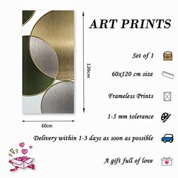 Gold Abstract Wall Art Abstract Geometric Wall Art Canvas Prints Pictures Artwork Abstract Geometric Canvas Wall Art Green and Silver Canvas Art Home Decor Living Room Picture 60x120cmx1pcs No Frame