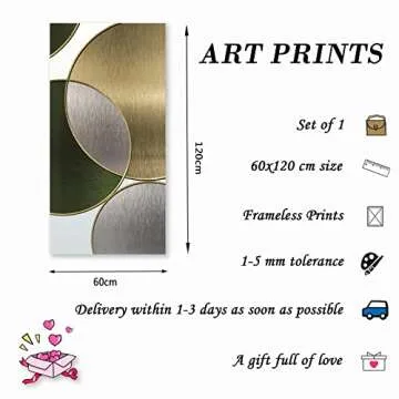 Gold Abstract Wall Art Abstract Geometric Wall Art Canvas Prints Pictures Artwork Abstract Geometric Canvas Wall Art Green and Silver Canvas Art Home Decor Living Room Picture 60x120cmx1pcs No Frame