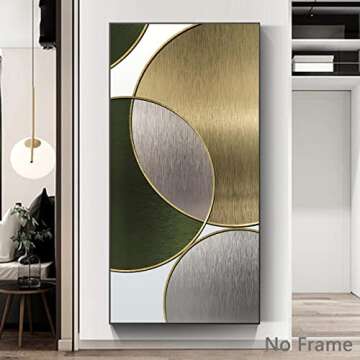 Gold Abstract Wall Art Abstract Geometric Wall Art Canvas Prints Pictures Artwork Abstract Geometric Canvas Wall Art Green and Silver Canvas Art Home Decor Living Room Picture 60x120cmx1pcs No Frame