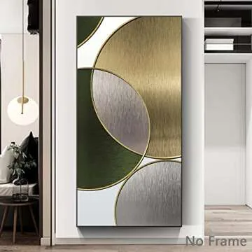 Gold Abstract Wall Art Abstract Geometric Wall Art Canvas Prints Pictures Artwork Abstract Geometric Canvas Wall Art Green and Silver Canvas Art Home Decor Living Room Picture 60x120cmx1pcs No Frame