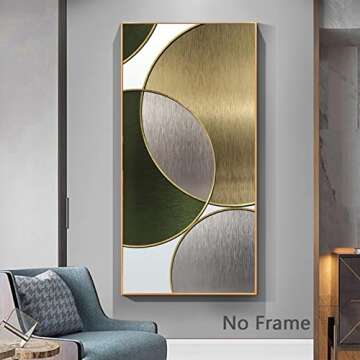 Gold Abstract Wall Art Abstract Geometric Wall Art Canvas Prints Pictures Artwork Abstract Geometric Canvas Wall Art Green and Silver Canvas Art Home Decor Living Room Picture 60x120cmx1pcs No Frame