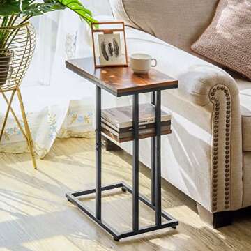 Yoobure C Shaped End/ Side Table for Couch and Bed, Small Spaces, Living Room, Bedroom, Rustic Snack...