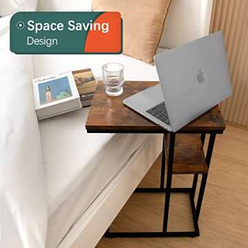 Yoobure C Shaped End/ Side Table for Couch and Bed, Small Spaces, Living Room, Bedroom, Rustic Snack Table