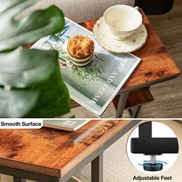 Yoobure C Shaped End/ Side Table for Couch and Bed, Small Spaces, Living Room, Bedroom, Rustic Snack Table