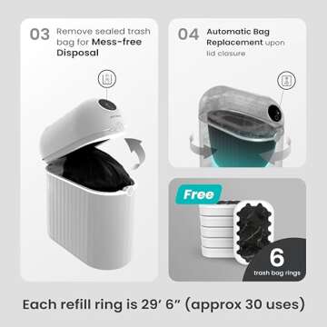 OPTIMUS TECHNOLOGY Automatic Trash Can Self Sealing and Self-Changing Smart Trash Can Motion Sensor Touchless Garbage can Kitchen Bathroom Office 6 Refill Bag Rings (Neos (6-Refill Bag))