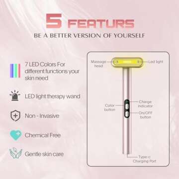 Red-Light-Therapy-Wand, 7 Colors LED Facial Light Therapy Wand for Face and Neck Rejuvenation, Face Massager Eye Beauty Tool at Home