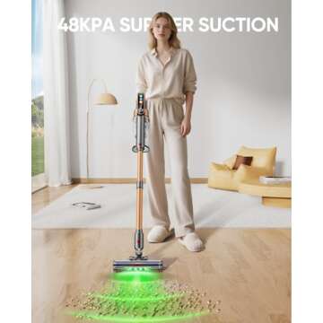 Cordless Vacuum Cleaner, 580W/48KPA/65Mins Vacuum Cleaners for Home, Super 1.8L Cup& Large LED Scree...