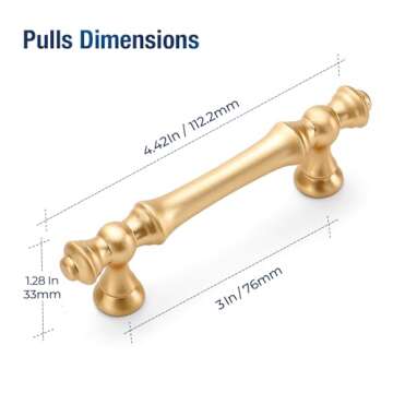 JOY DECOR 10 Pack 3 Inch Brushed Brass Kitchen Cabinet Handles, Zinc Gold Kitchen Cabinet Pulls, Kit...