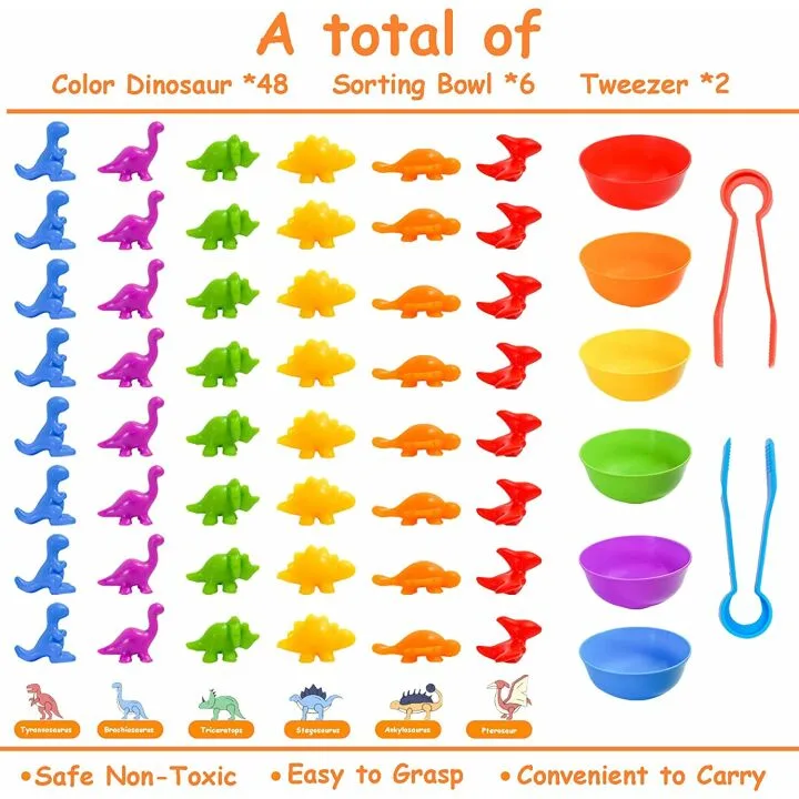 Dinosaur Color Sorting Toys for Toddlers 3-5