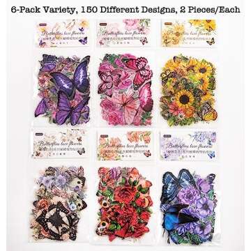 Knaid 300 Pieces Assorted Butterfly and Flower Stickers, Transparent Butterflies Floral Resin Decals...