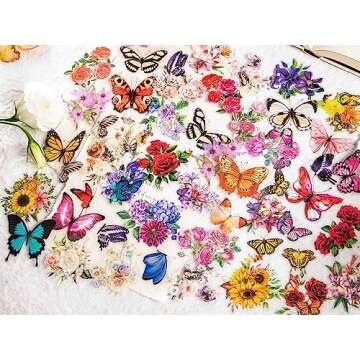 Knaid 300 Pieces Assorted Butterfly and Flower Stickers, Transparent Butterflies Floral Resin Decals Aesthetic Journaling Scrapbook Stickers for Card Making Bullet Junk Journal Planner Craft Supplies
