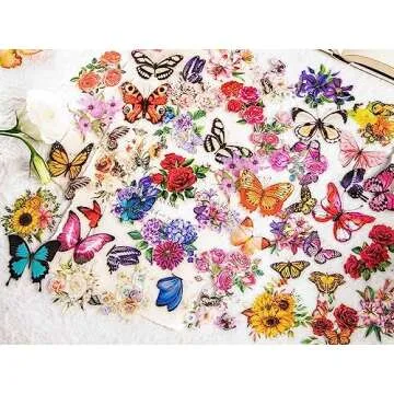 Knaid 300 Pieces Assorted Butterfly and Flower Stickers, Transparent Butterflies Floral Resin Decals Aesthetic Journaling Scrapbook Stickers for Card Making Bullet Junk Journal Planner Craft Supplies