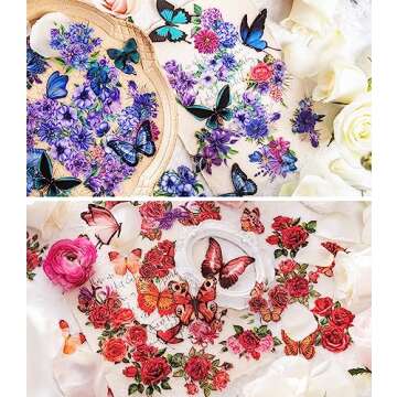 Knaid 300 Pieces Assorted Butterfly and Flower Stickers, Transparent Butterflies Floral Resin Decals Aesthetic Journaling Scrapbook Stickers for Card Making Bullet Junk Journal Planner Craft Supplies