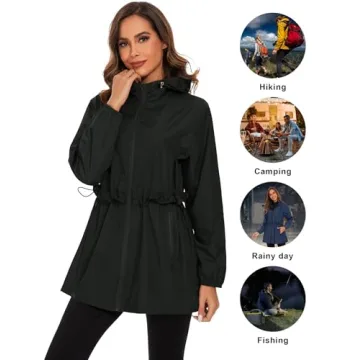 TCOT Women's Lightweight Rain Jacket Hooded Rain Coats Waterproof Windbreaker Jackets Packable Travel Jacket Black XL