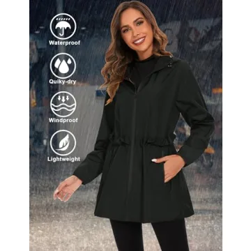 TCOT Women's Lightweight Rain Jacket Hooded Rain Coats Waterproof Windbreaker Jackets Packable Travel Jacket Black XL