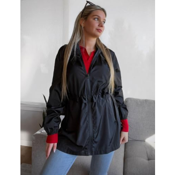 TCOT Women's Lightweight Rain Jacket Hooded Rain Coats Waterproof Windbreaker Jackets Packable Travel Jacket Black XL