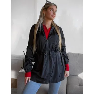 TCOT Women's Lightweight Rain Jacket Hooded Rain Coats Waterproof Windbreaker Jackets Packable Travel Jacket Black XL