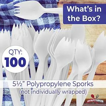 BPA-Free White Disposable Sporks 100 Pk. Recyclable, Eco-Friendly and Kid-Safe 2-in-1 Utensils Built...