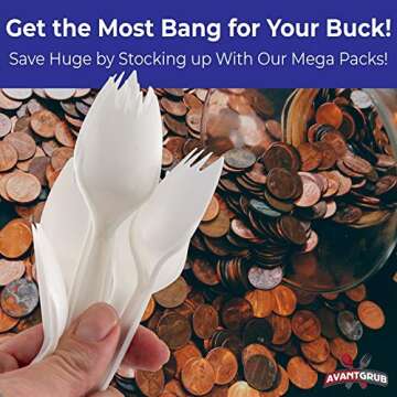 BPA-Free White Disposable Sporks 100 Pk. Recyclable, Eco-Friendly and Kid-Safe 2-in-1 Utensils Built Strong to Last Large Meals. Great for School Lunch, Picnics or Restaurant and Party Supply