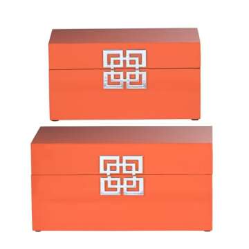 A&B Home Orange Decorative Box with Silver Accents, Set of 2