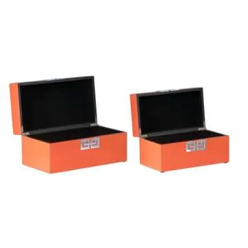 A&B Home Decorative Box Set in Bold Orange with Silver Accents