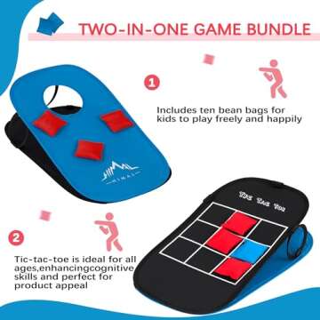 Himal Collapsible Portable Cornhole Game Boards 10 Bean Bags Cornhole Set Tic Tac Toe Game 2 Games on 1 Board (2 x 1-feet)