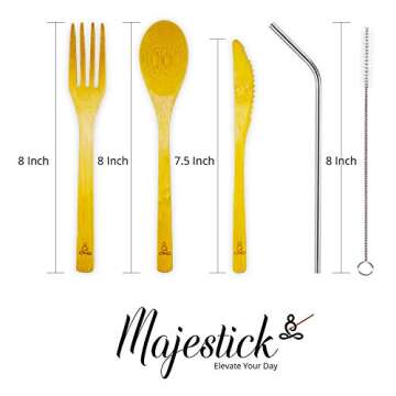 Majestick Goods Travel Utensils Set | Zero Waste Reusable Utensils with Case | Eco Friendly Bamboo C...