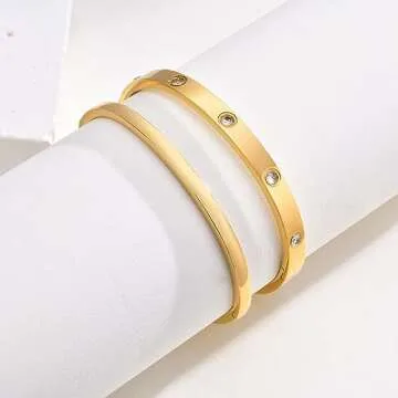 MPRAINBOW Gold Bracelets for Women, 2Pcs 18K Gold Plated Love Cubic Zirconia Bangle Crystal Friendship Bracelet Jewelry,Wedding Party Christmas Birthday Gifts for Her Girlfriend Sister Daughter