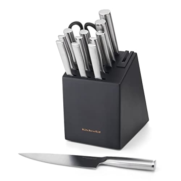 KitchenAid Gourmet Forged Stainless Steel Knife Block Set with Built-in Knife Sharpener, High-Carbon...