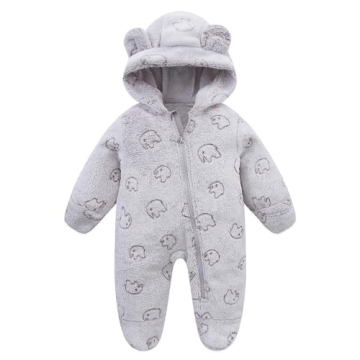 Adorable Warm Bear Ear Fleece Jumpsuit for Newborns - Winter Essential