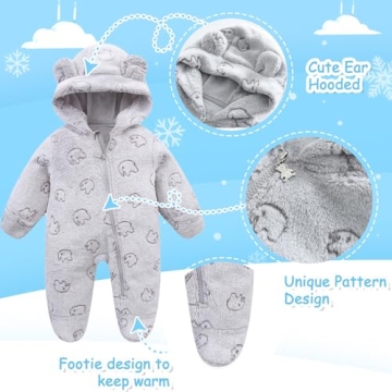 Warm Bear Ear Fleece Jumpsuit Newborns Winter Wear