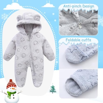 Warm Bear Ear Fleece Jumpsuit Newborns Winter Wear