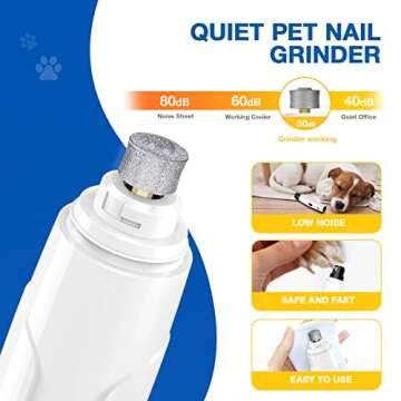 Bonve Pet Nail Grinder for Dogs - Upgraded Dog Nail Trimmers Super Quiet, 2 Speeds, Rechargeable, 2 Grinding Wheels for Small Large Dogs & Cats