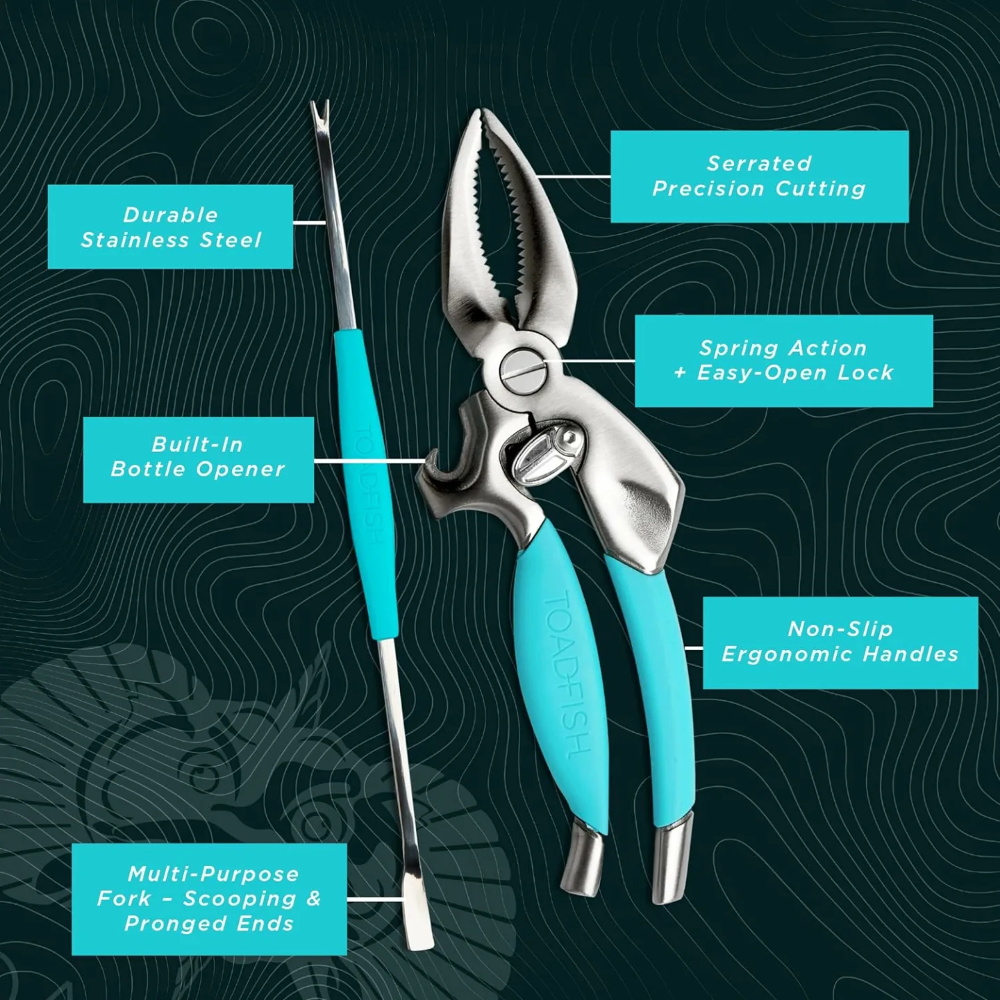 Toadfish Crab & Lobster Tool Set with Non-Slip Grips