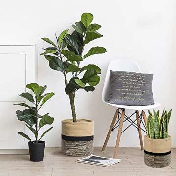 YDQUANI Woven Cotton Rope Plant Basket for Flower Pot Indoor Planters, 10" x 10" Jute Foldable Storage Basket Organizer Modern Decor Household Laundry Basket