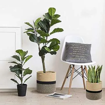 YDQUANI Woven Cotton Rope Plant Basket for Flower Pot Indoor Planters, 10" x 10" Jute Foldable Storage Basket Organizer Modern Decor Household Laundry Basket