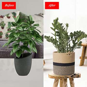 YDQUANI Woven Cotton Rope Plant Basket for Flower Pot Indoor Planters, 10" x 10" Jute Foldable Storage Basket Organizer Modern Decor Household Laundry Basket