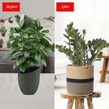 YDQUANI Woven Cotton Rope Plant Basket for Flower Pot Indoor Planters, 10" x 10" Jute Foldable Storage Basket Organizer Modern Decor Household Laundry Basket