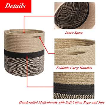 YDQUANI Woven Cotton Rope Plant Basket for Flower Pot Indoor Planters, 10" x 10" Jute Foldable Storage Basket Organizer Modern Decor Household Laundry Basket