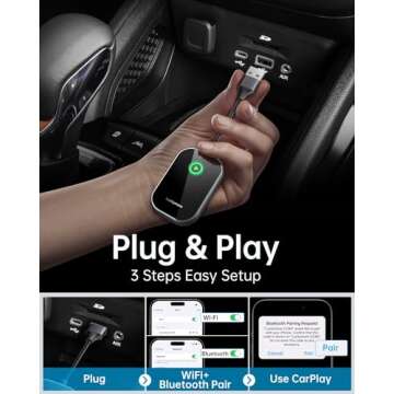 Wireless Carplay Adapter, Converts Wired to Wireless Carplay Dongle for Wireless Control Plug & Play...