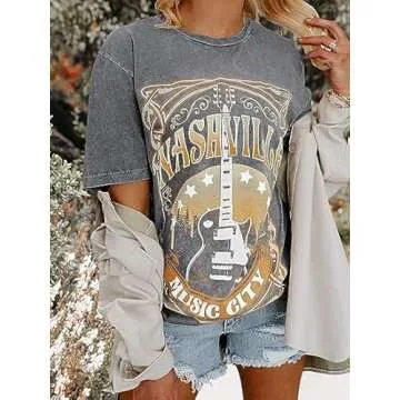Womens Nashville Shirts Country Music Concert Outfits Oversized Tshirts Graphic Tees Tops for Women ...