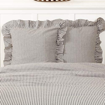 Piper Classics Farmhouse Ticking Stripe Gray Fabric Euro Sham, 26" L x 26" W, Ruffled Pillow Cover, ...