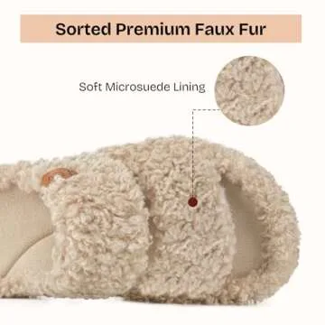 EverFoams Womens Fuzzy Open-toe Slippers Soft Comfy Memory Foam Indoor House Shoes Vintage Khaki, 7-8 US