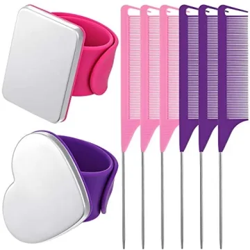 Patelai 8 Pieces Magnetic Wrist Sewing Pincushions with Stainless Steel Rat Tail Combs Set (Purple L...