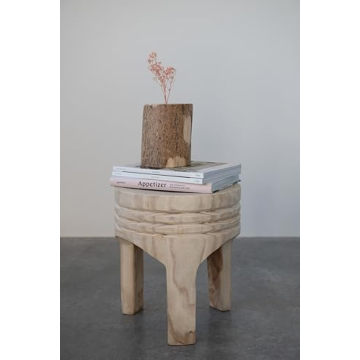 Elegant Boho Hand-Carved Wood Stool for All Styles
