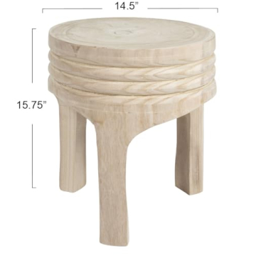 Elegant Boho Hand-Carved Wood Stool for All Styles