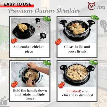 Premium Chicken Shredder Tool with Free Meat Claws, Meat Shredder for Chicken, Beef, Turkey Dishwasher Safe, Anti-Slip, BPA Free, Ergonomic Handle Large Chicken Shredder